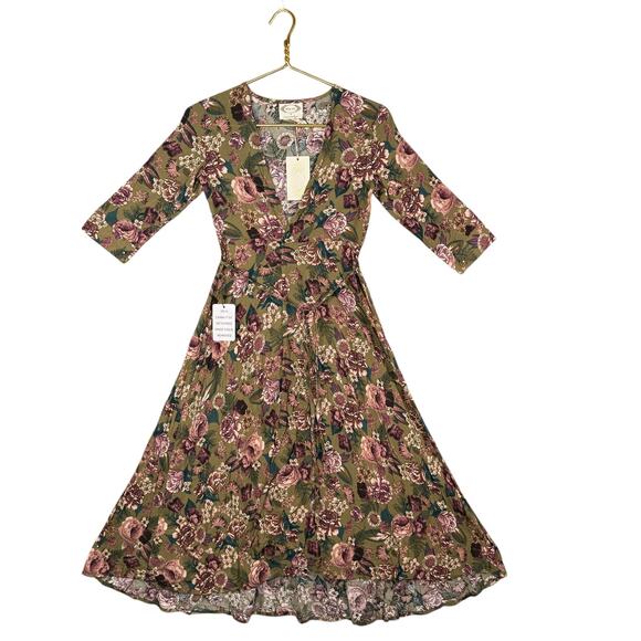 Mia Joy Floral Wrap Midi Dress | Green Boho V-Neck Feminine Dainty | Sz 10 | NWT - Picture 15 of 15